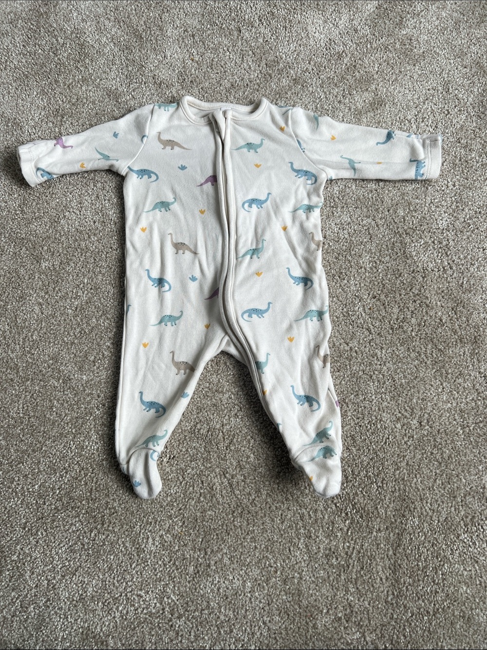 White Baby Footed One-Piece with Pastel Dinosaur Print
